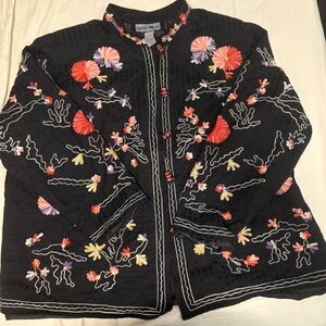 Floral Embroidered Black Jacket